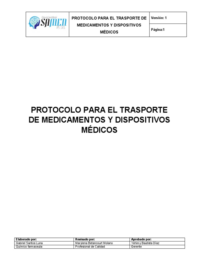 Protocolo para El Trasporte de Mdtos y DM | PDF | Farmacéutico ...