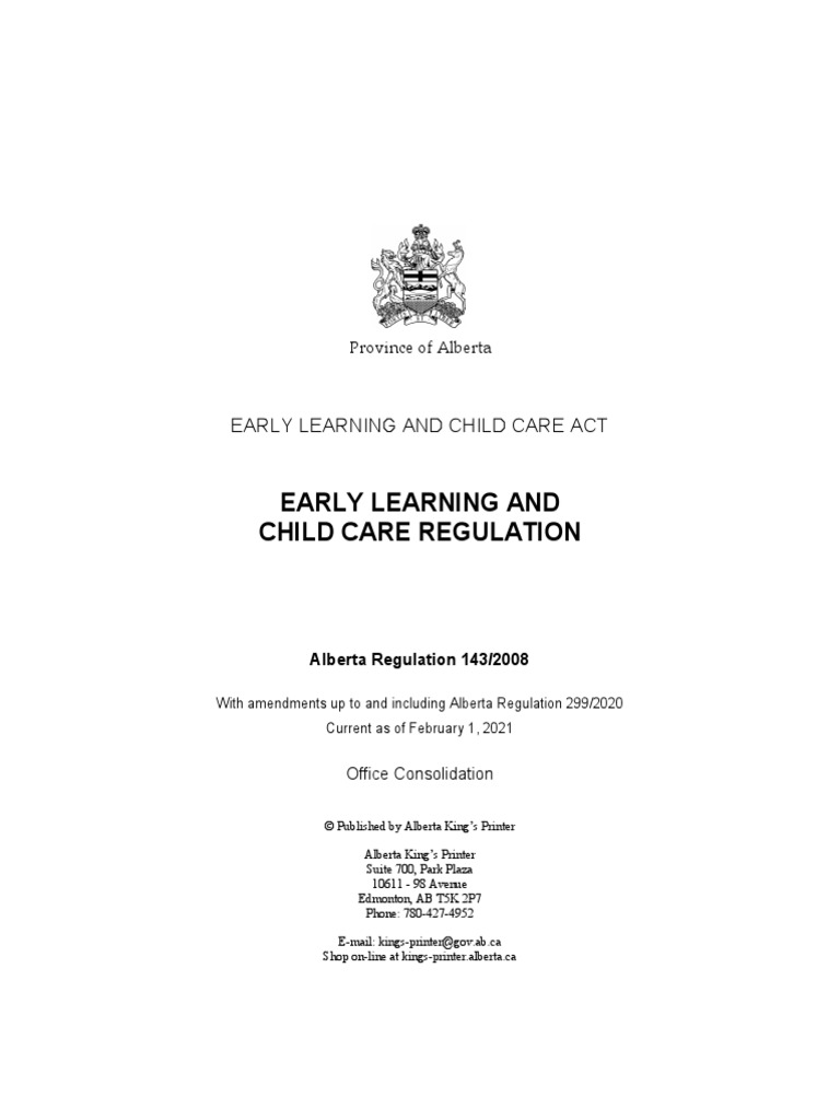 Early Learning and Child Care Regulation - Alberta | PDF | Child Care ...