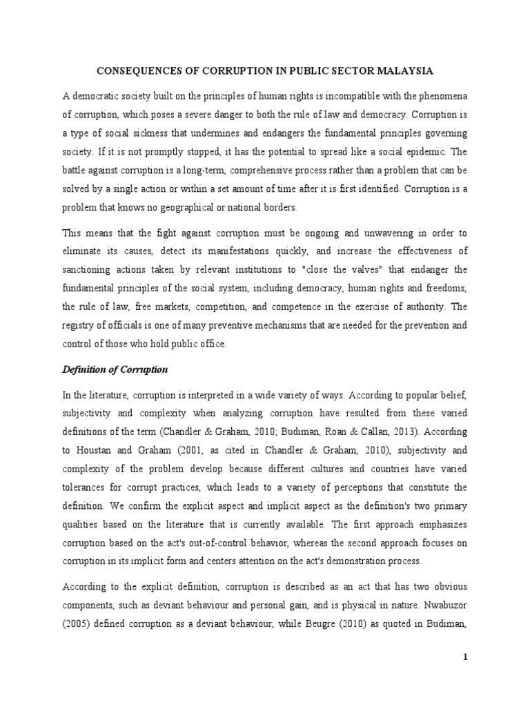 Consequences Of Corruption In Public Sector Malaysia Pdf Najib