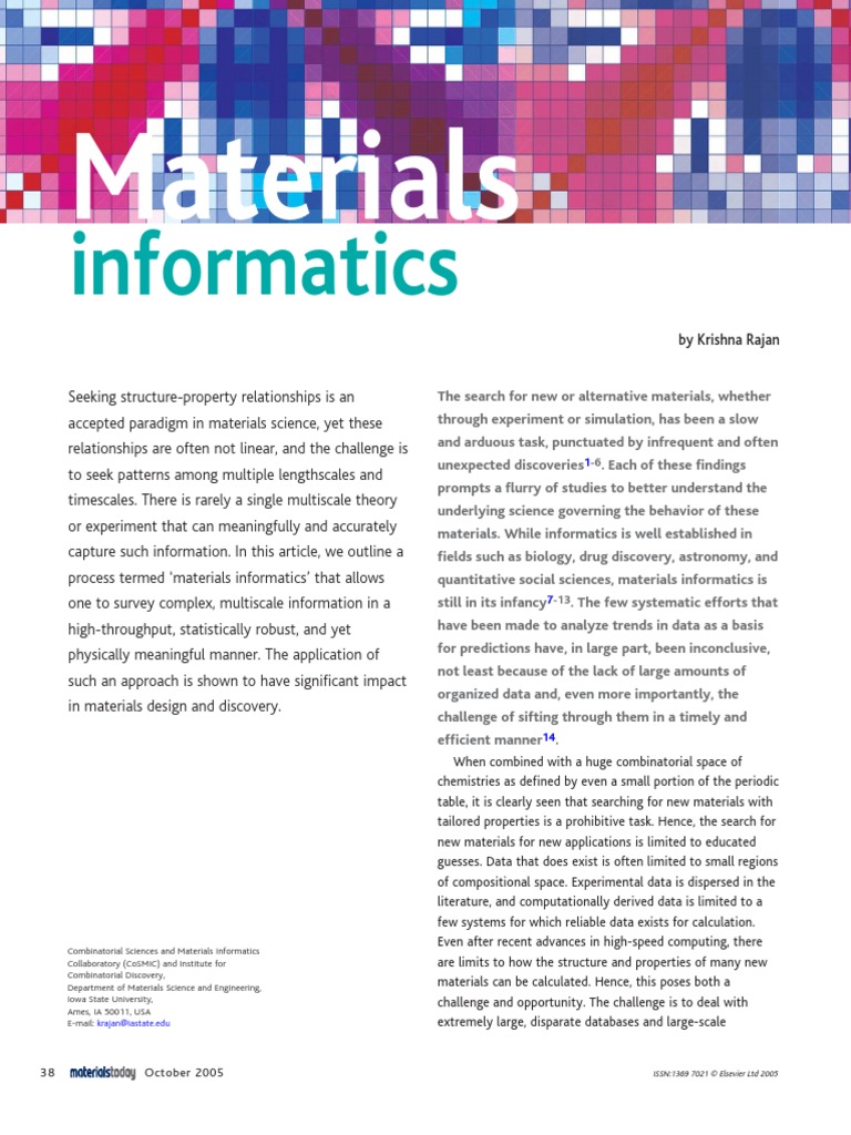 Materials Informatics PDF Principal Component Analysis Data Mining