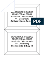 Woodridge College Advanced Algebra Handouts / Worksheets IV - Generosity