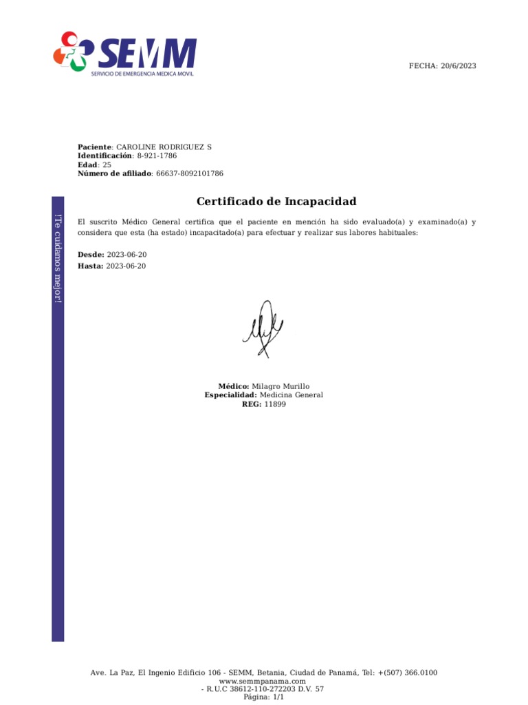Certificado de Incapacidad Médica | PDF