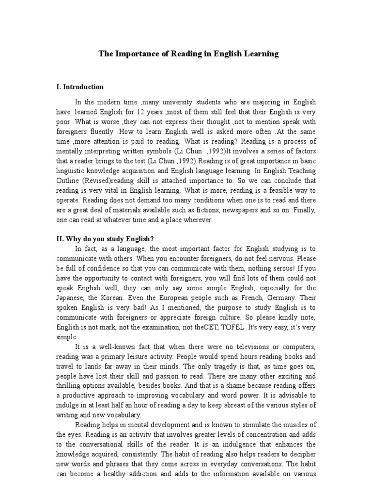 The Role of Reading in English Learning | PDF | Reading (Process ...