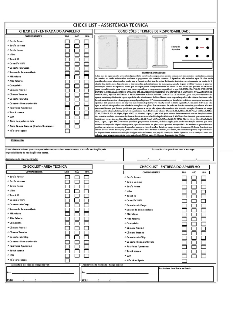 Checklist de Assistência Técnica de Celular | PDF | iPhone | Informática