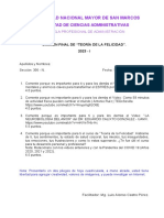 Examen Final de Teoría de La Felicidad. 2023 - I