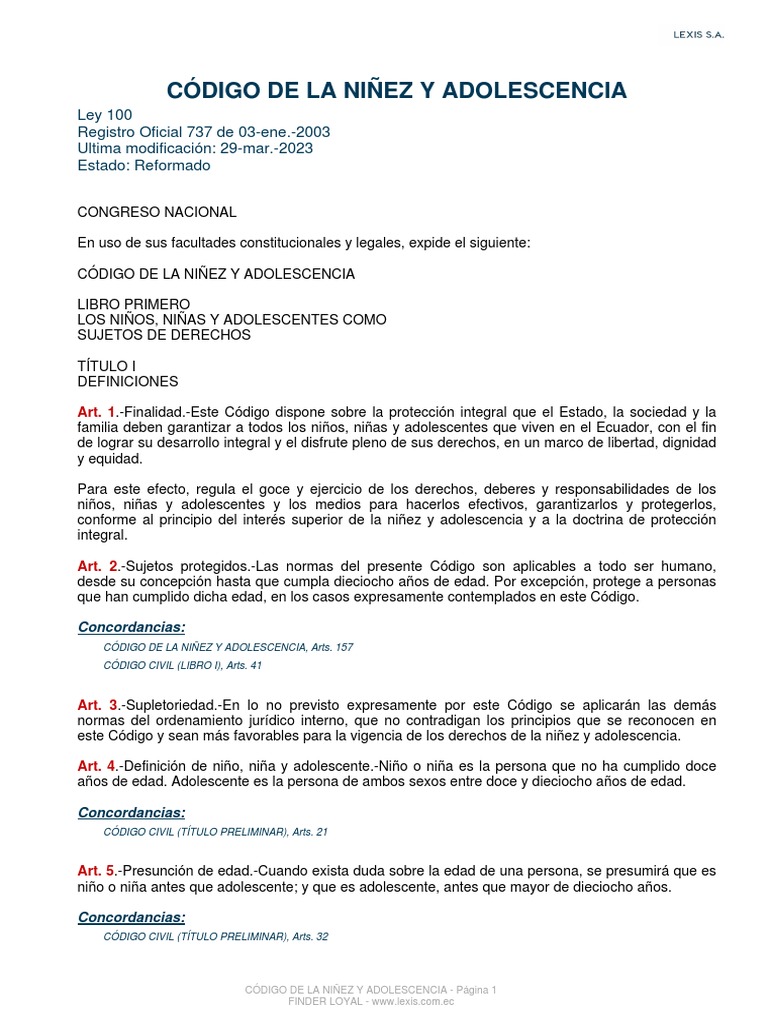 Código de la Niñez y Adolescencia Ecuador | PDF | Derechos de los niños ...