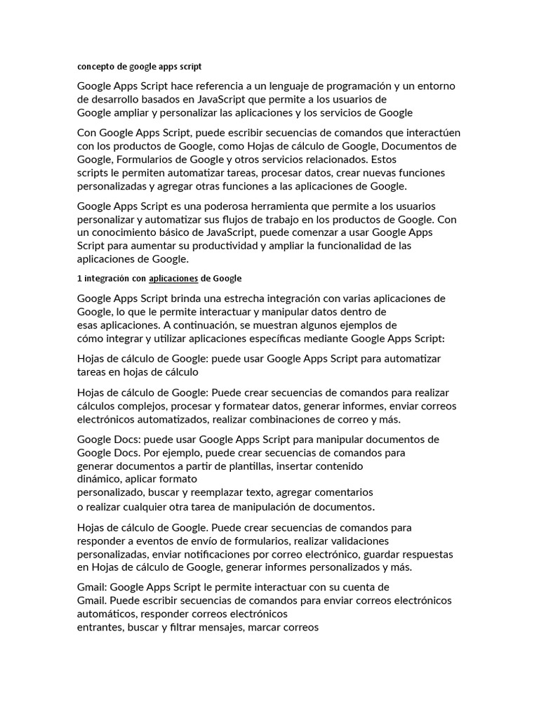 Concecto de Google Apps Script | PDF | Lenguaje de escritura | Software ...