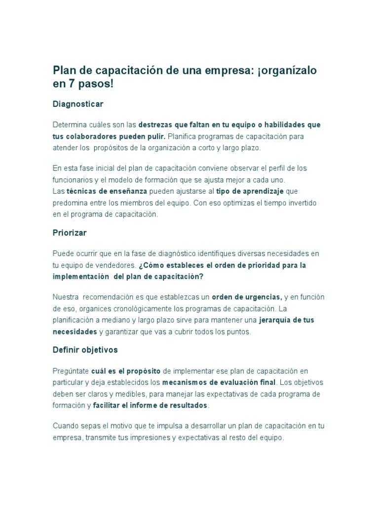 Plan de Capacitación en 7 Pasos | PDF | Planificación