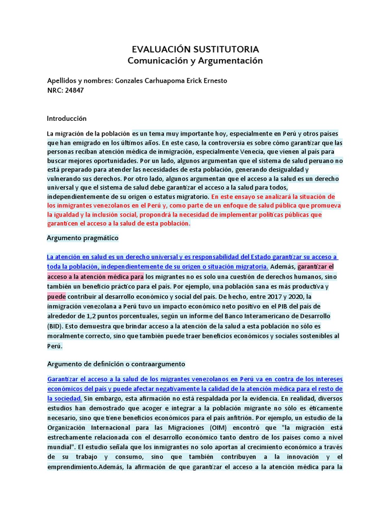 Copia de Examen Susti | PDF | Migración humana | Perú