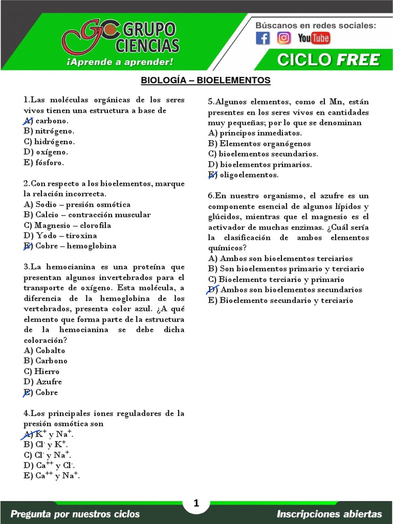 Clasificación de Bioelementos en Biología | PDF