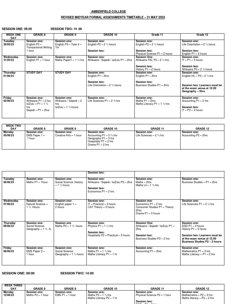 Exam Timetable - Revised June 2023 | PDF | Human Resources | Science