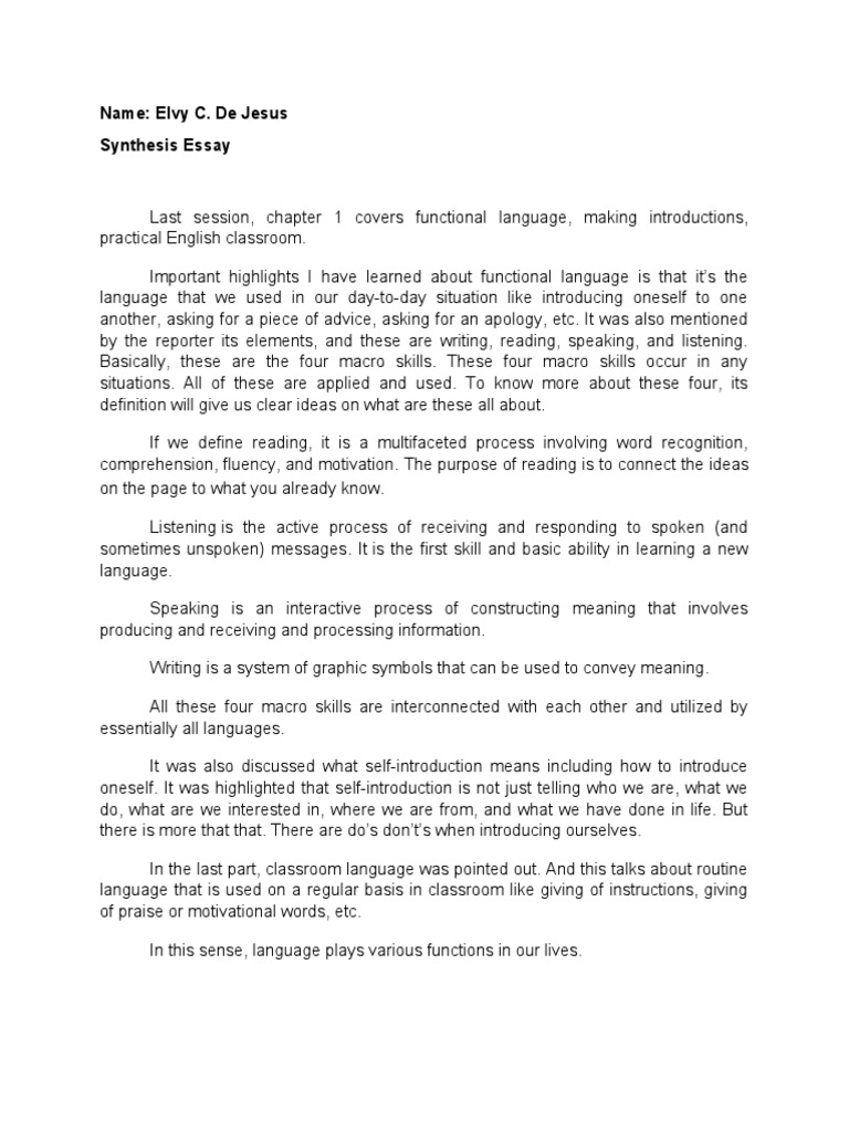 De Jesus Elvy - Synthesis Essay Functional Language | PDF
