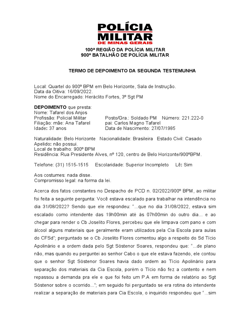9-O Termo de Depoimento Da 2 Testemunha - SD Tafarel-Ok | PDF | Direito, image size:768x1024