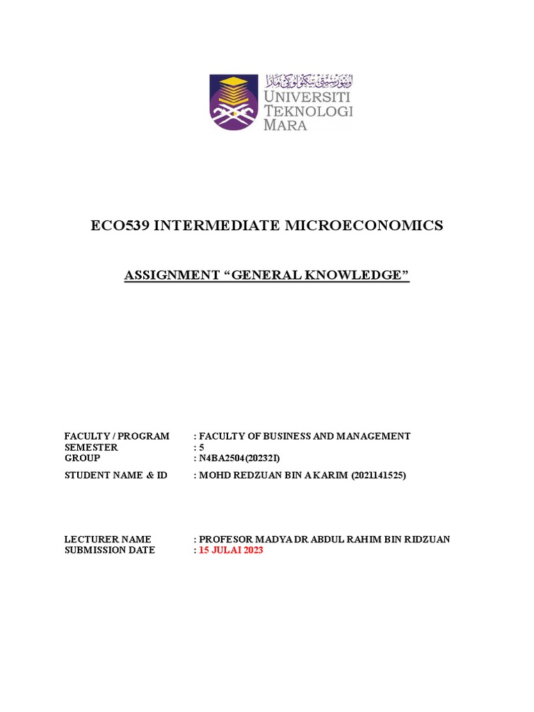 ECO539 Intermediate Microeconomics Overview | PDF | Microeconomics | Demand