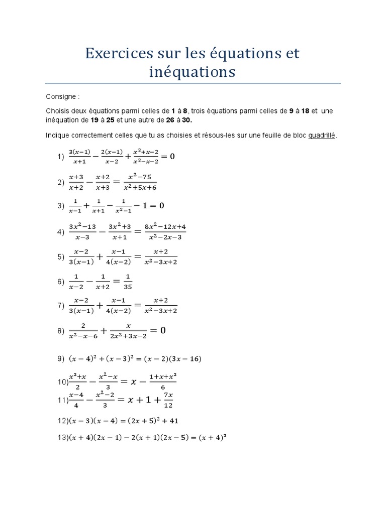 Exercices corrigés : Équations et inéquations | PDF