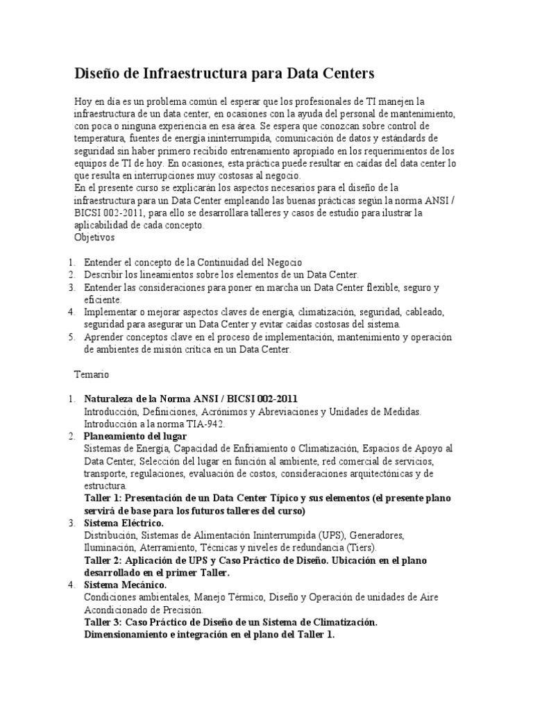 Diseño de Infraestructura para Data Centers | PDF | Centro de datos ...
