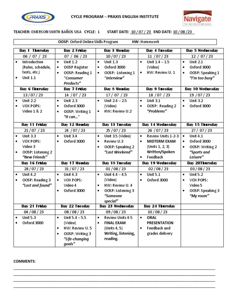 Cycle 1 Chronogram | PDF | Foreign Language Studies