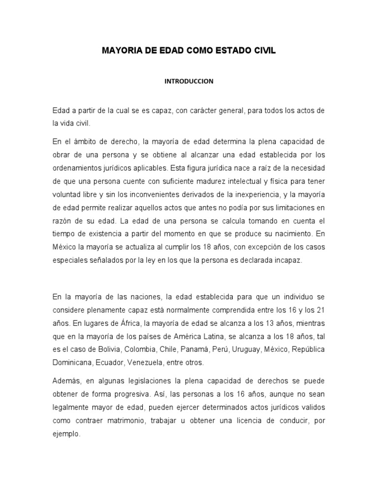 Mayoria de Edad Como Estado Civil2 | PDF | Invalidez | Menor (ley)