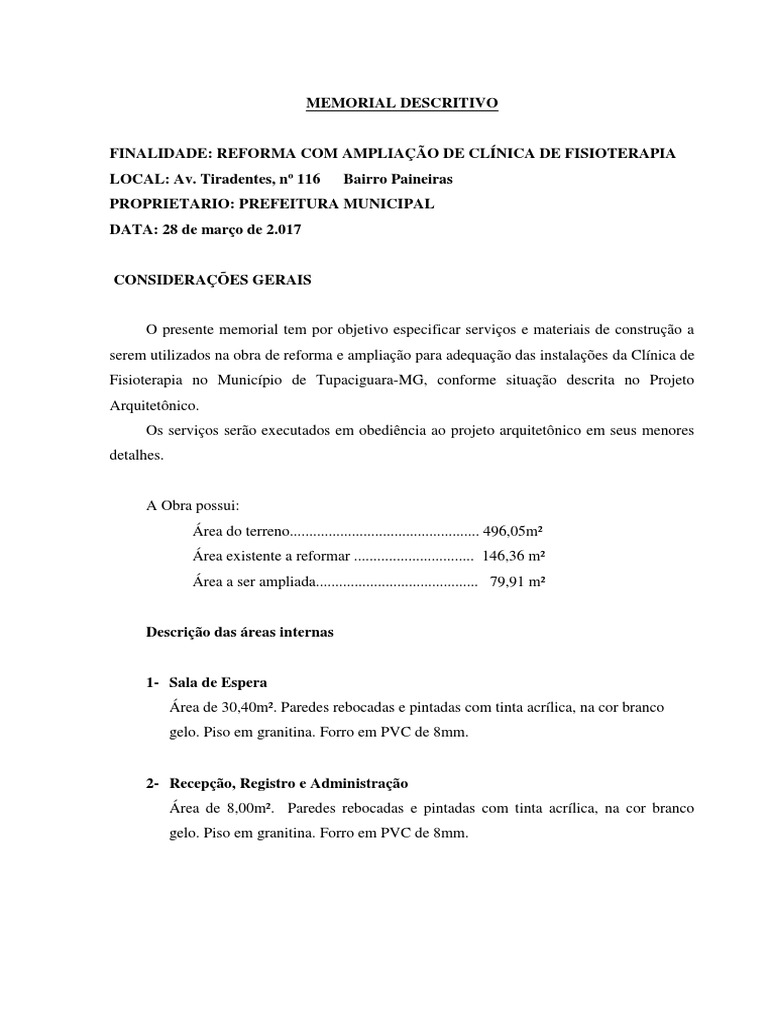 Memorial Descritivo | Download grátis PDF | Argamassa (alvenaria ...