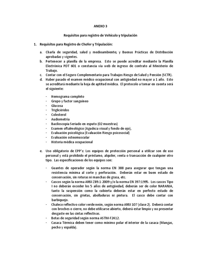 ANEXO 3 Requisitos para Registro de Vehículo y Tripulación (2941) | PDF ...
