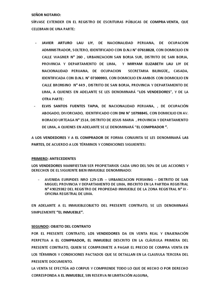 Minuta Compra Venta Bien Inmueble Pdf Ley Común Justicia