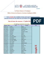 Liste Des Candidats-Epreuve Écrite - MST - SDSI