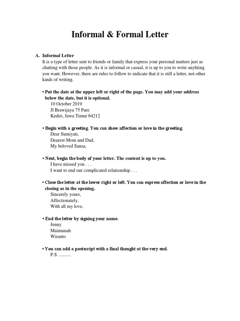 Informal and Formal Letter Guide | PDF