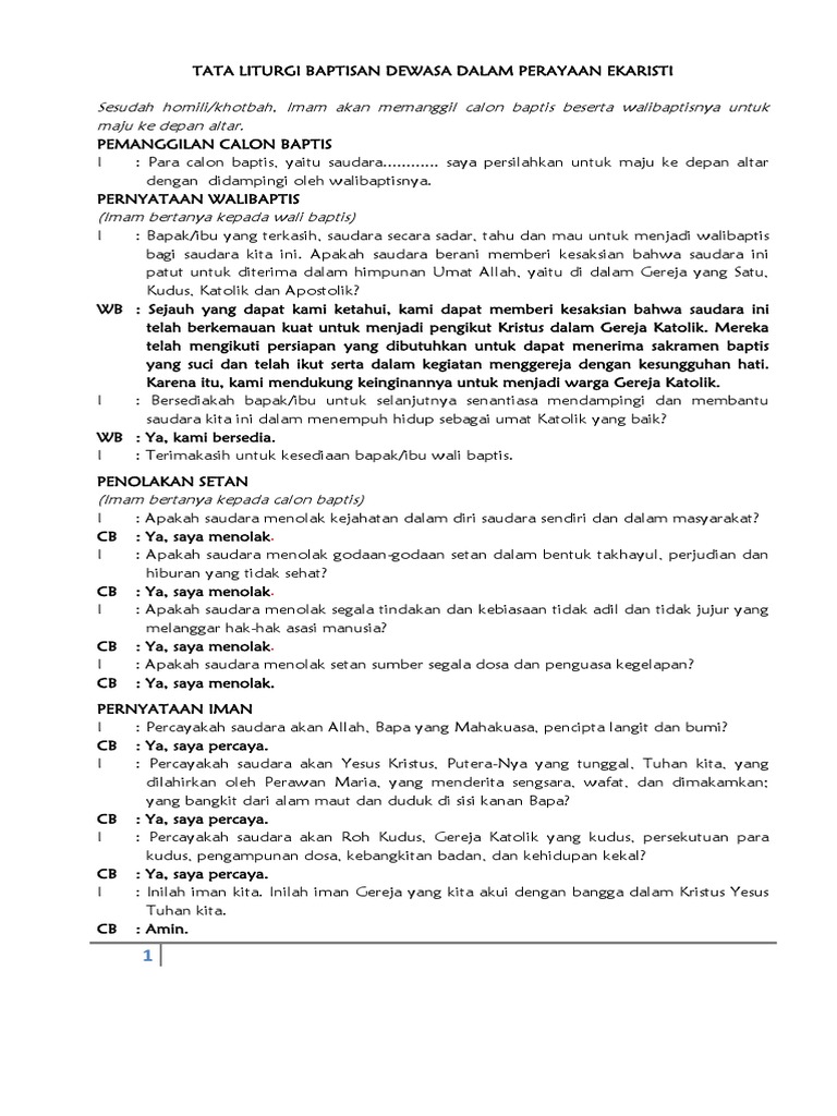Tata Liturgi Baptisan Dewasa Dalam Perayaan Ekaristi | PDF