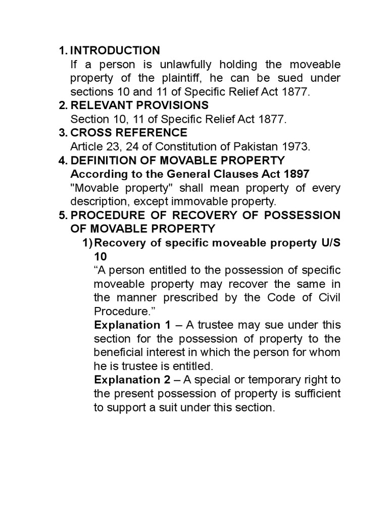 Recovery of Movable Property Under Act | PDF | Damages | Property