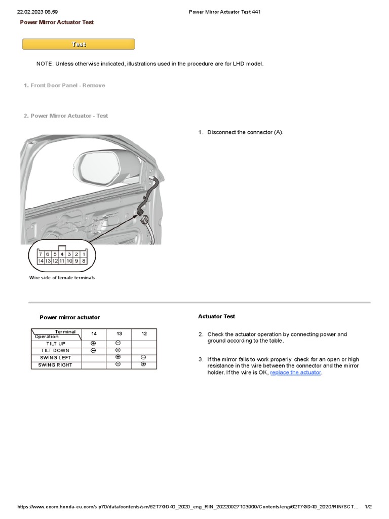 AFHotline-Power Mirror Actuator Test 441 HR-V | PDF | Science ...