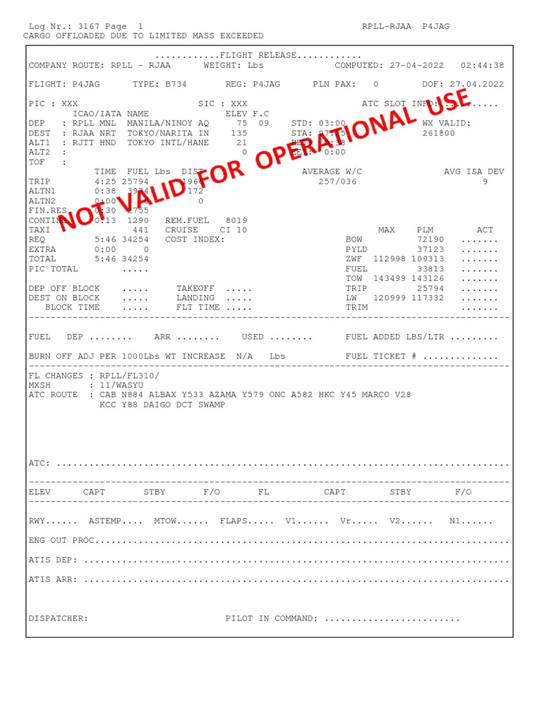 5-Test FPL For RPLL - RJAA - 20220427 - P4JAG | PDF