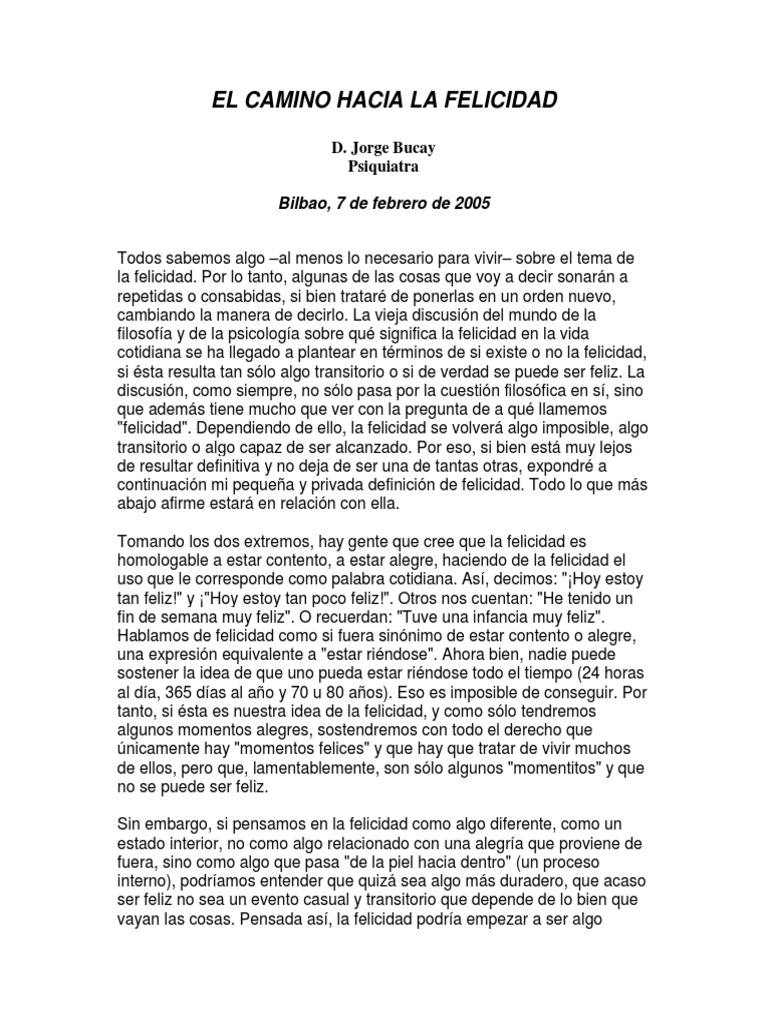 El Camino hacia la Felicidad de Bucay | PDF | Felicidad