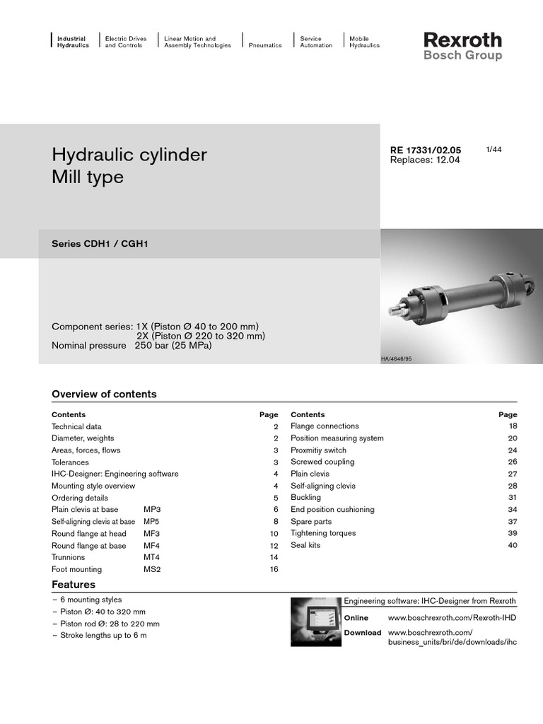 Rexroth Hydraulic Cylinder Mill Type PDF