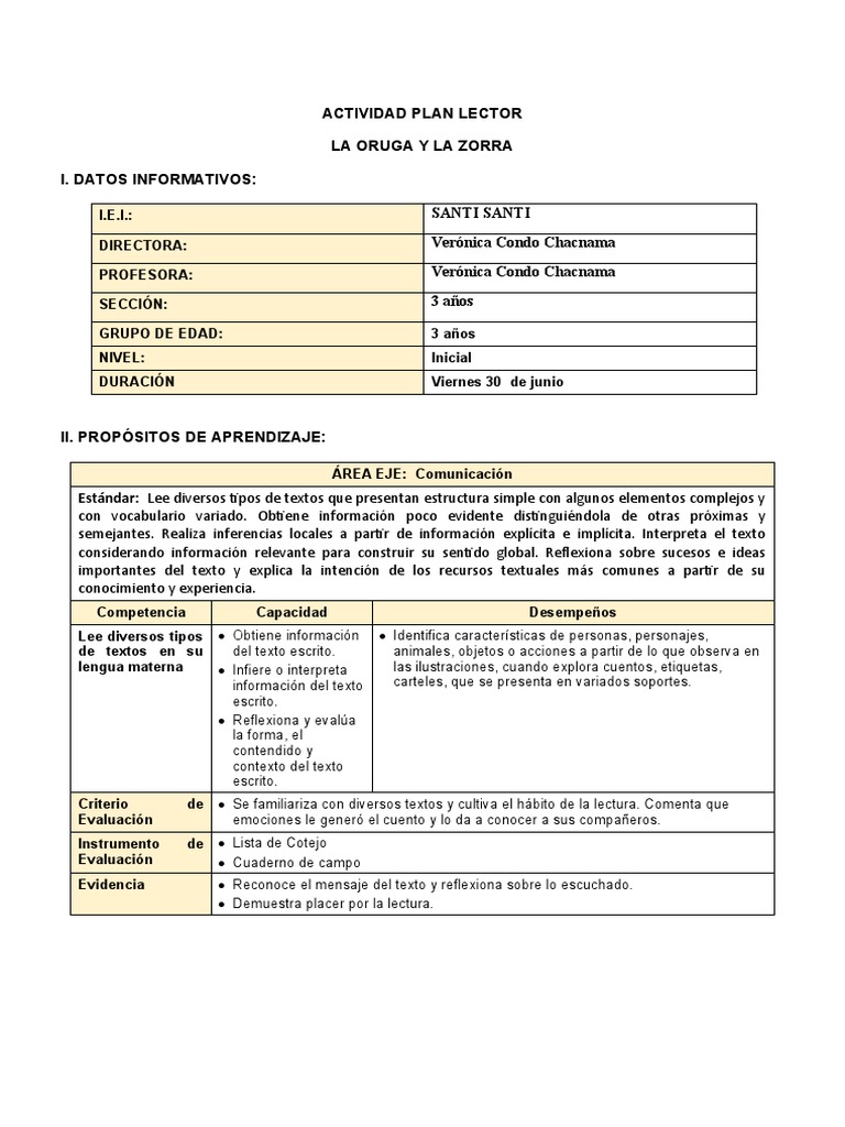 Sesión de Cuento para Comprensión Lectora | PDF | Evaluación | Información