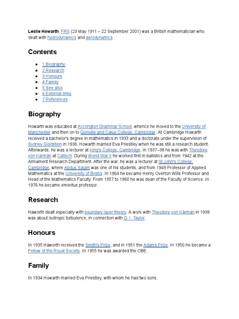 Leslie Howarth, FRS (23 May 1911 22 September 2001) Was A British