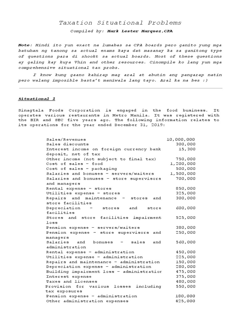 Taxation Situational Problems Guide | PDF | Income | Taxes