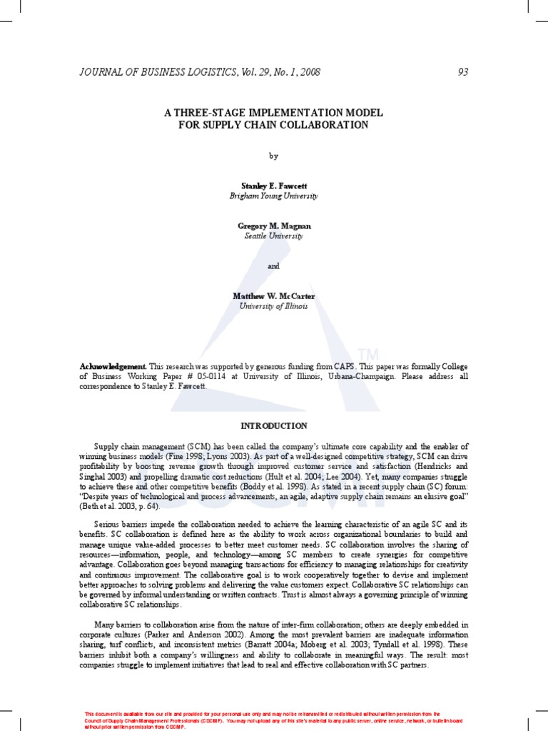 Three Stage Implementation Model For Supply Chain Collaboration | PDF ...