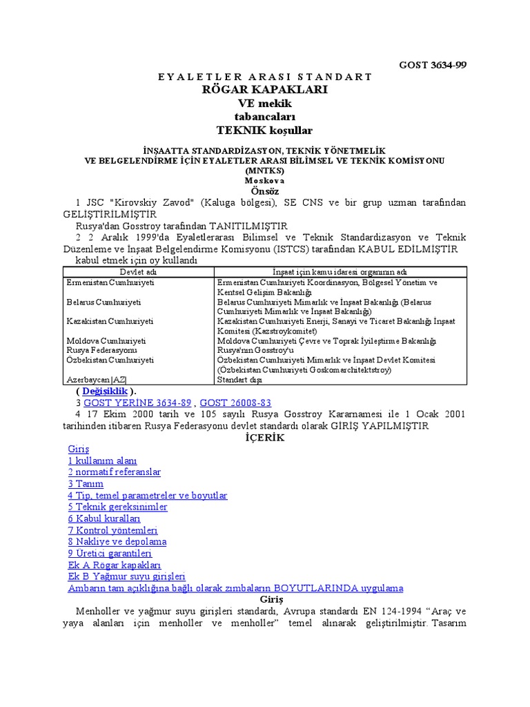 Gost 3634-99 Kanali̇zasyon Kapaklari | PDF
