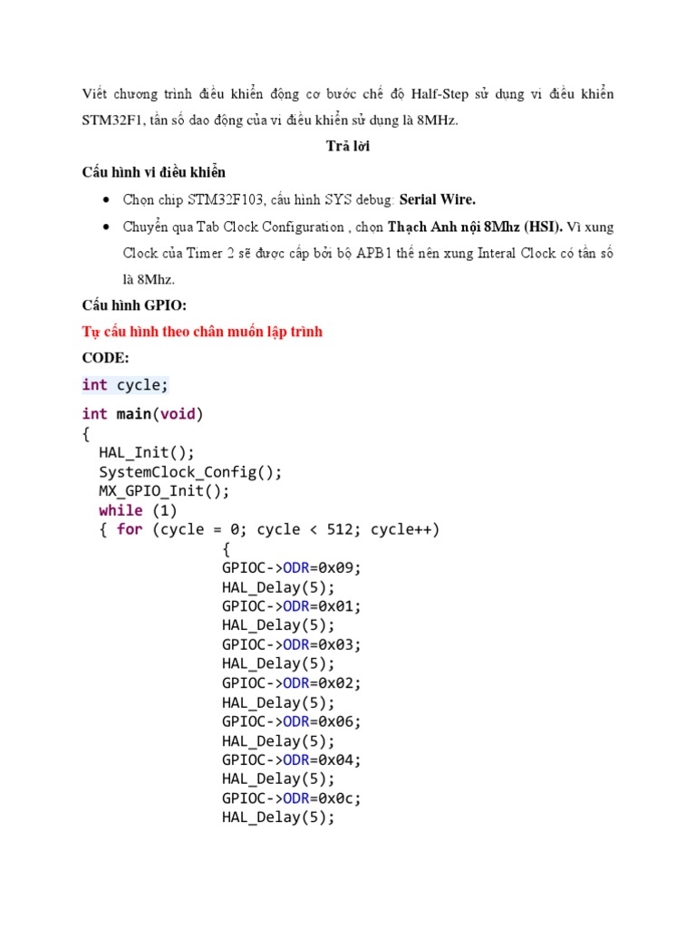Viết chương trình điều khiển động cơ bước chế độ Half | PDF