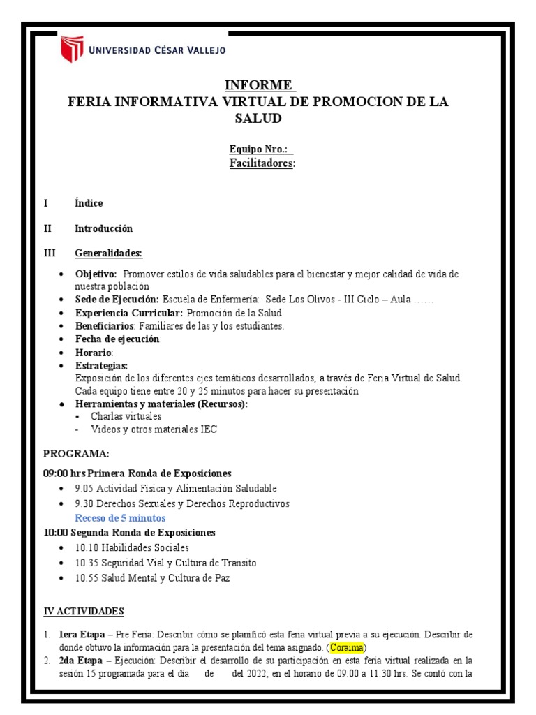 Esquema de Informe de Feria Virtual PROMSA-1 | PDF
