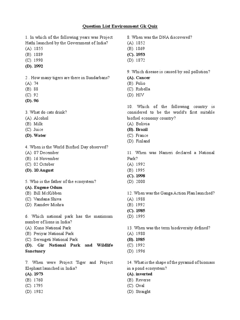 Environment Gk Quiz Pdf Ultraviolet Methane