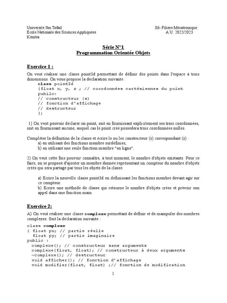 Serie1 POO | PDF | Coordonnées cartésiennes