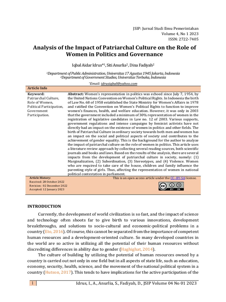 Impact of Patriarchal Culture on Women in Politics | PDF | Gender ...