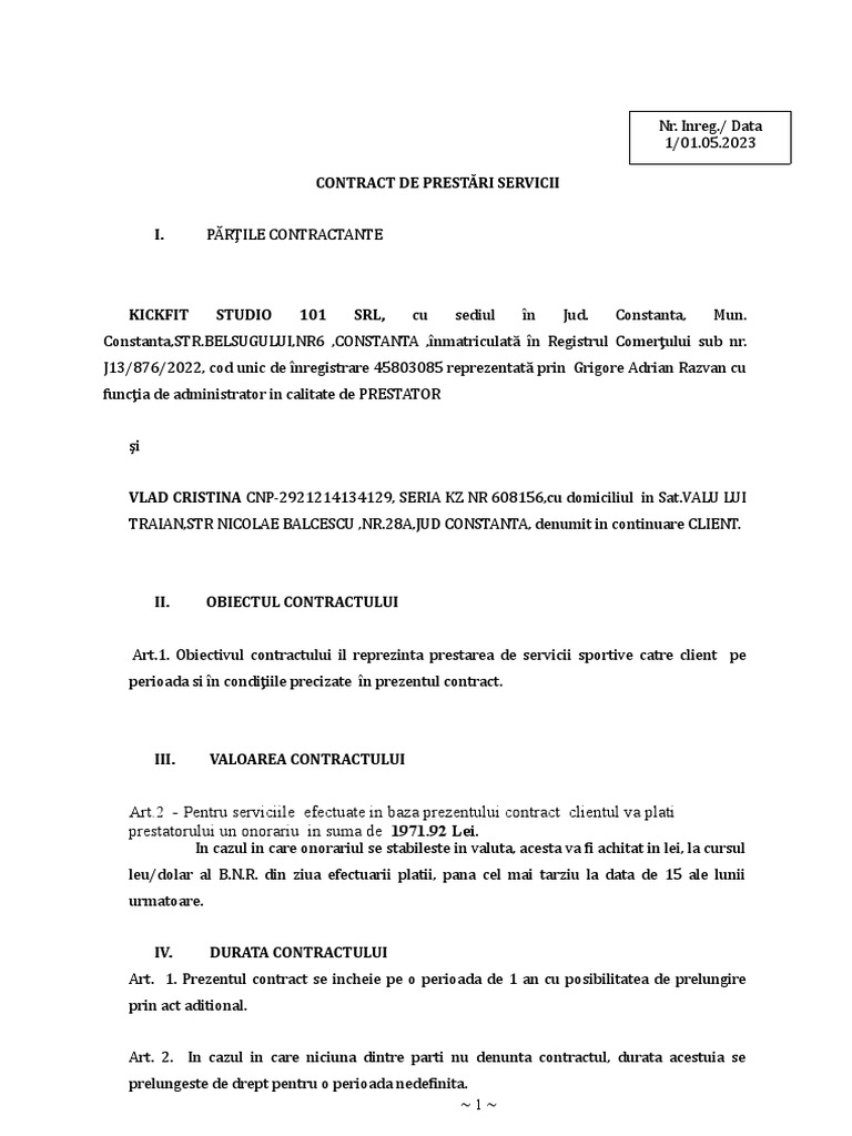 1 Contract de Prestari Servicii | PDF