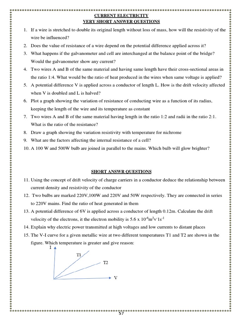 Assignment - Current Electricity | PDF | Electrical Resistivity And ...