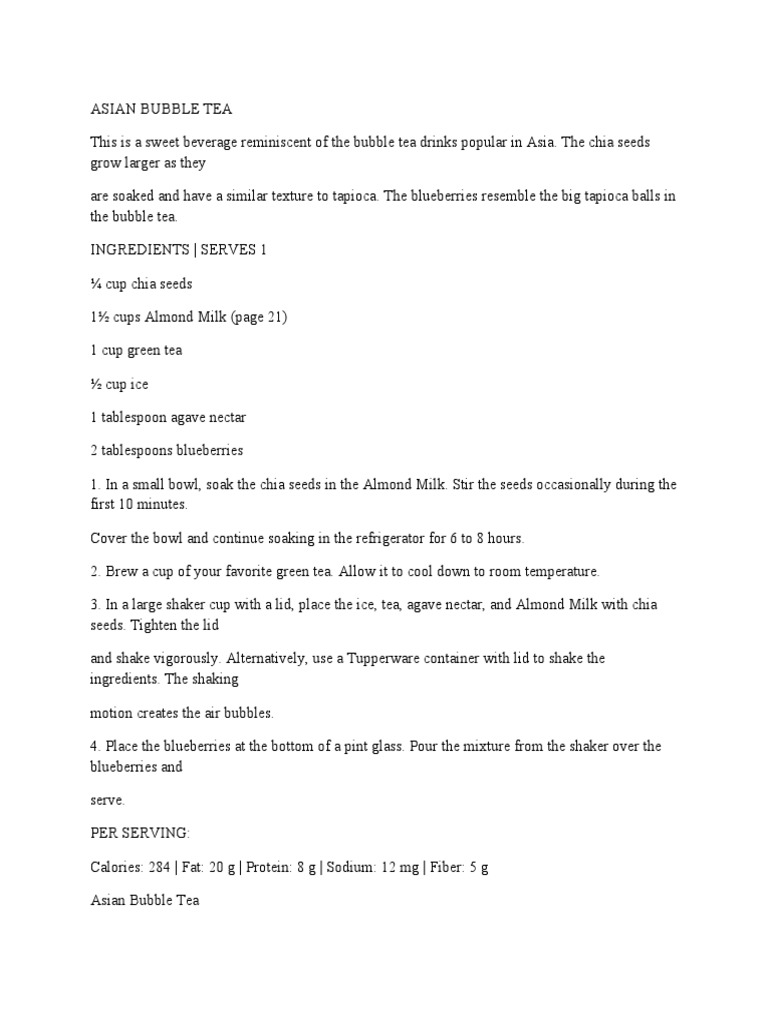 Chia Almond Bubble Tea Recipe | PDF