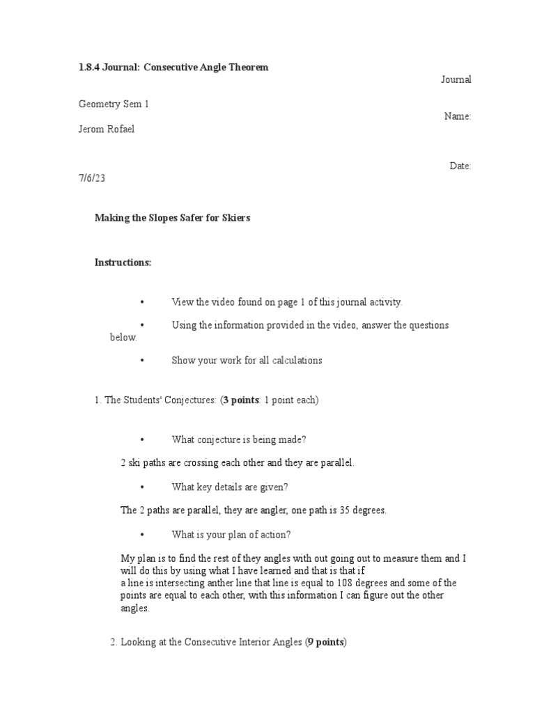 1.8.4 Journal - Consecutive Angle Theorem (Journal) | PDF | Elementary ...