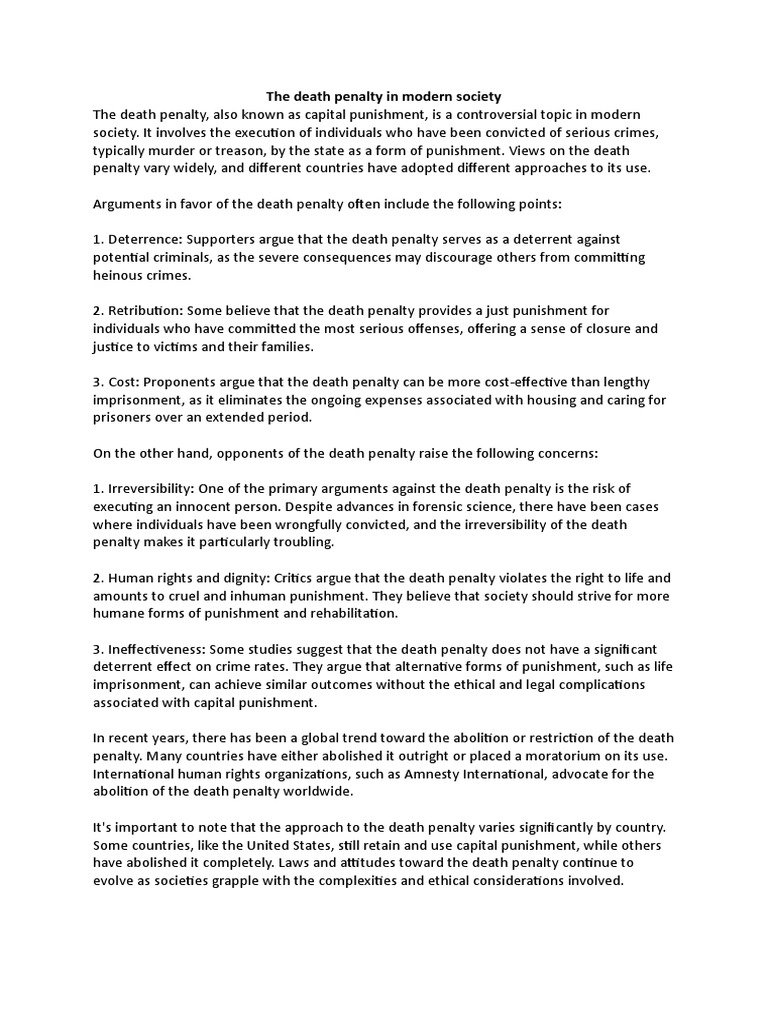 The Death Penalty in Modern Society | PDF | Capital Punishment ...