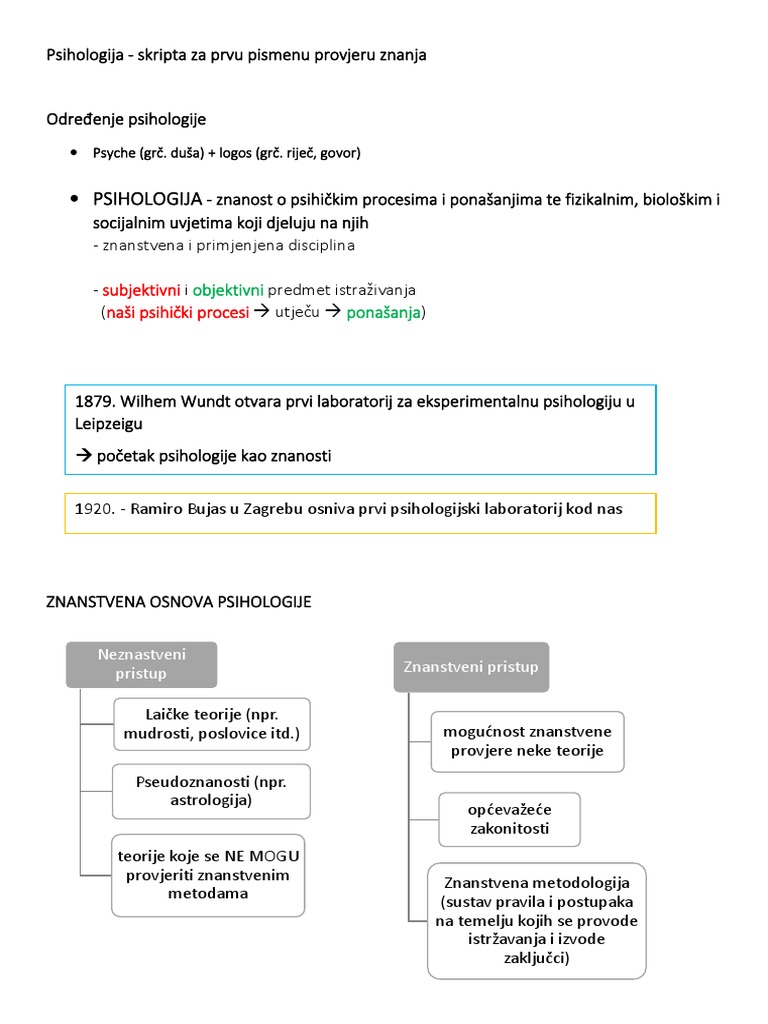 Psihologija - Skripta Za Prvu Pisanu Provjeru | PDF