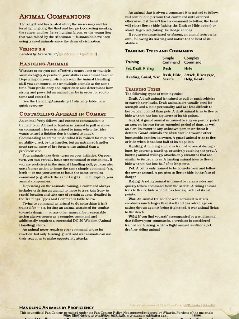 Animal Companions GM Binder PDF